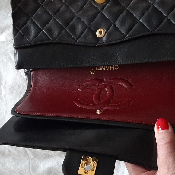 Authentic Vintage CHANEL Lambskin Double Chain Double Medium Flap Bag black/gold - Picture 11 of 16